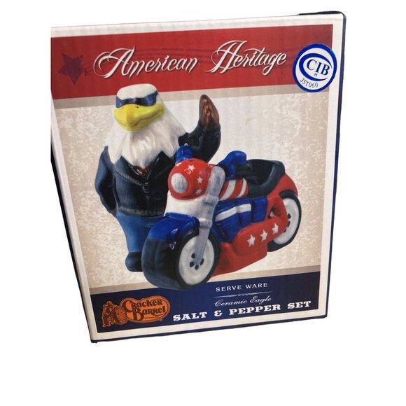 Ceramic Bald Eagle & Motorcycle Salt & Pepper Shakers - Picture 14 of 16